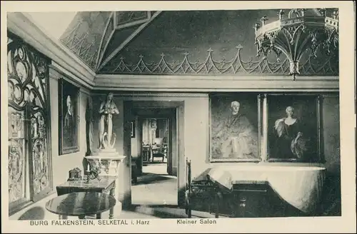Ansichtskarte Pansfelde-Falkenstein/Harz Burg Falkenstein - Kleiner Salon 1922
