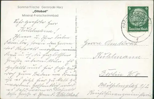 Ansichtskarte Gernrode-Quedlinburg Ottobad - Freischwimmbad 1937