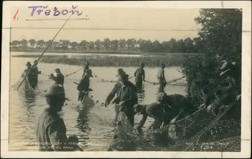 Postcard Třeboň Fischer im See - Angler 1928