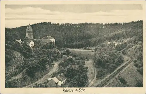 Postcard Rattay Rataje nad Sázavou Bahnstrecke - Stadt 1926