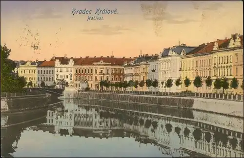 Postcard Königgrätz Hradec Králové Fluß- und Straßenpartie 1916