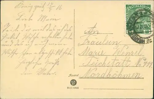 Postcard Königgrätz Hradec Králové Fluß- und Straßenpartie 1916