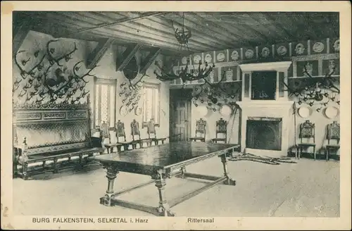 Ansichtskarte Pansfelde-Falkenstein/Harz Burg Falkenstein - Rittersaal 1922