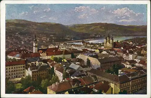 Ansichtskarte Linz Panorama-Ansicht, Künstlerkarte Kunstverlag Hausner 1925