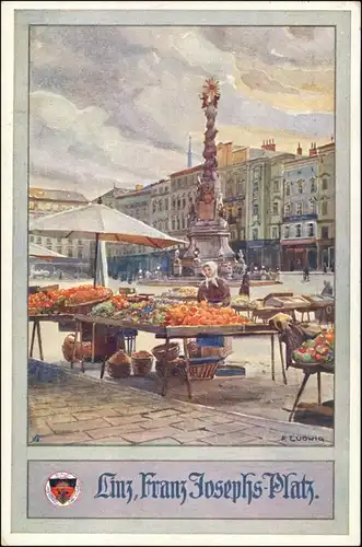 Ansichtskarte Linz Franz Josef Platz Künstlerkarte Ludwig Markttreiben 1915