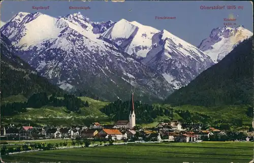 Oberstdorf (Allgäu) Panorama-Ansicht über Stadt und Alpen, benammte Berge 1920