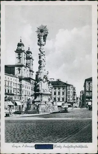 Ansichtskarte Linz Innenstadt Ansicht, Platz mit großem Denkmal 1940