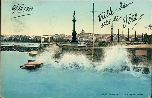 Ansichtskarte Genf Genève Un Jour de bise/Windiger Tag am Genfer See 1908