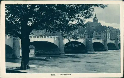 Basel Rheinbrücke Teilansicht auf die Stadt, Fluss River Rhein, Bridge 1918