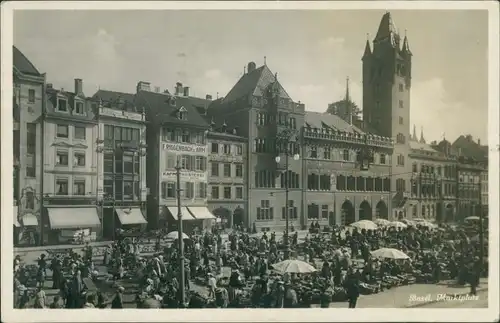 Basel Marktplatz, reges Treiben, Marktstände, Händler, Geschäfte 1931