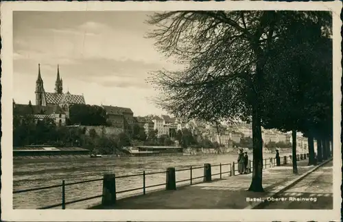 Ansichtskarte Basel Partie Oberer Rheinweg, Fluss Rhein River Rhine 1934