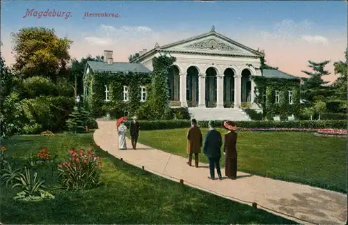 Herrenkrug-Magdeburg Herrenkrug-Park   gekleidete Personen   Spaziergang 1910