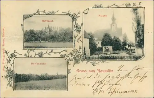 Ansichtskarte Raußlitz-Nossen 3 Bild_ Kirche, Rittergut 1908
