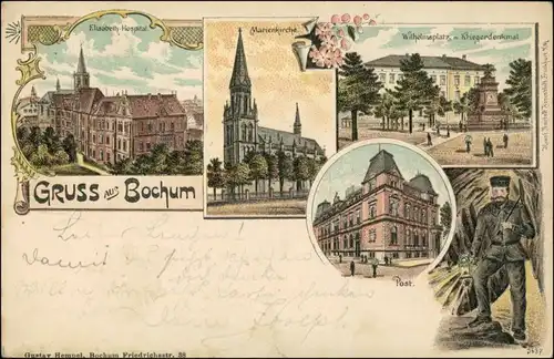 Ansichtskarte Litho AK Bochum Hospital, Platz, Bergmann 1899