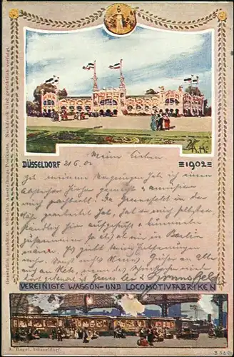 Ansichtskarte Düsseldorf Vereinigte Waggon und Lokomotivfabriken 1902