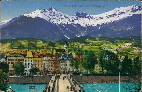 Innsbruck Panorama-Ansicht mit Frau Hittgebirge, Alpen Bergkette 1918