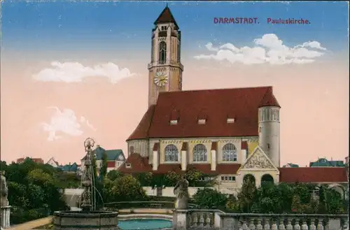 Darmstadt Strassen Partie a.d. Pauluskirche, Kirche, Church Postcard 1910