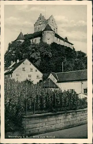 Meersburg Blick zum Schloss Bauwerk Gesamtansicht, Castle Postcard 1940