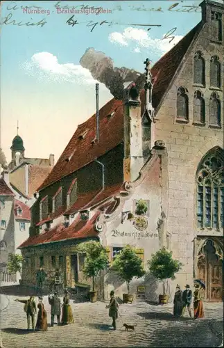Nürnberg Personen, Strassen Partie am Gasthaus Bratwurstglöcklein 1909
