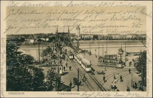 Ansichtskarte Mannheim Friedrichsbrücke, Straßenbahn 1931