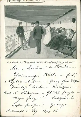 Schiffe/Schifffahrt - Dampfer Bord  Doppelschrauben Postdampfers Pretoria 1903