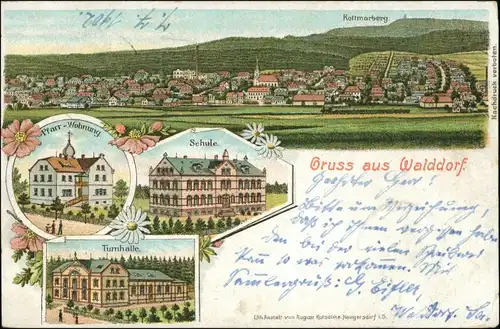 Ansichtskarte Litho AK Walddorf-Kottmar Stadt, Pfarrwohnung, Turnhalle 1902
