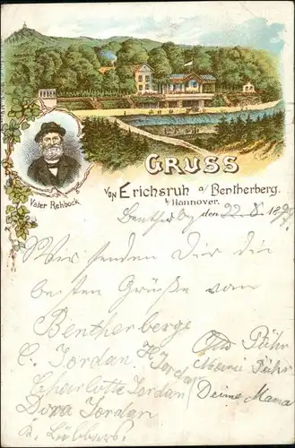 Litho AK Hannover Gruss aus Erichsruh Bentherberg Restaurant 1898