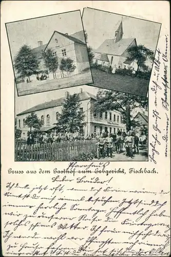 Ansichtskarte Fischbach-Arnsdorf (Sachsen) 3 Bild: Gasthaus, Kirche 1907