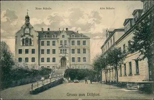 Ansichtskarte Döhlen-Freital Alte und Neue Schule 1911