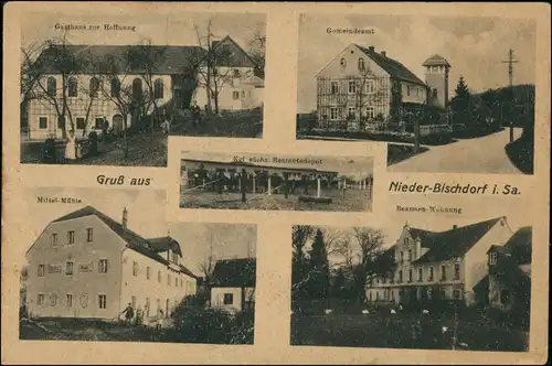 Ansichtskarte Bischdorf-Rosenbach MB: Gasthaus, Schloß, Mühle 1922