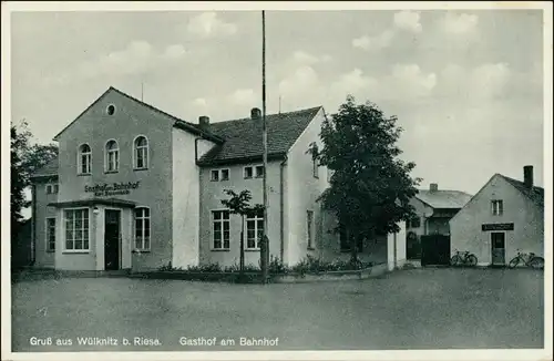 Ansichtskarte Wülknitz Gasthof am Bahnhof 1932