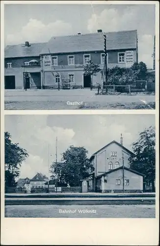 Ansichtskarte Wülknitz Gasthof zur Eisenbahn Bahnhof 2 Bild b Riesa 1932