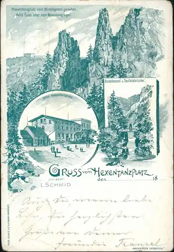 Litho AK Thale (Harz) Hexentanzplatz (Bodetal) 3 Bild Restaurant 1898