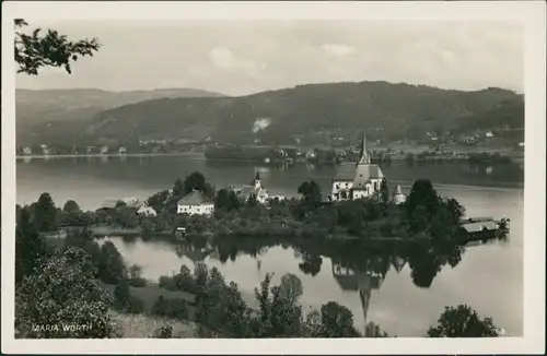 Maria Wörth Otok Panorama-Ansicht Blick auf Kirche auf Halbinsel 1940/1929