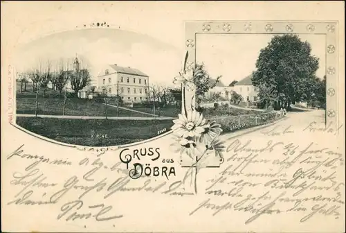 Ansichtskarte Döbra-Liebstadt Gasthof, Kirche - 2 Bild 1901