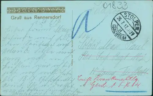 Ansichtskarte Rennersdorf-Neudörfel-Stolpen 2 Bild: Gutshaus, Stadt 1917