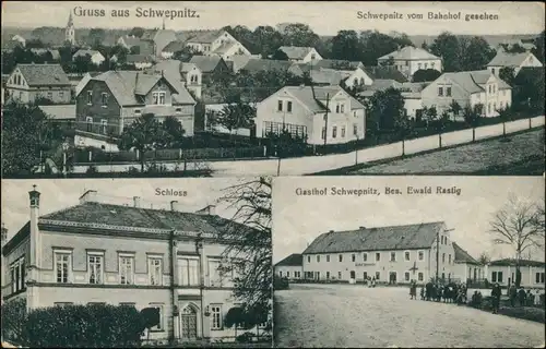 Schwepnitz 3 Bild: Gasthaus, Schloß, Stadt Bernsdorf Oberlausitz 1918