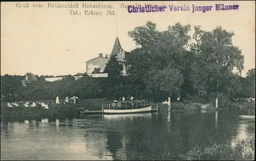 Ansichtskarte Erkner Heideschloß Hohenbinde, Anlegestelle 1922