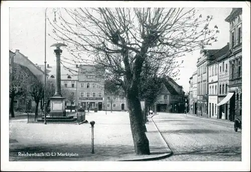 Ansichtskarte Reichenbach (Oberlausitz) Marktplatz, Kriegerdenkmal 1934