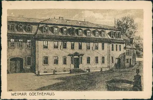 Ansichtskarte Weimar Federzeichnung Goethehaus 1928