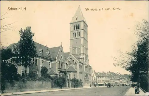 Ansichtskarte Schweinfurt Steinweg - kat. Kirche 1912