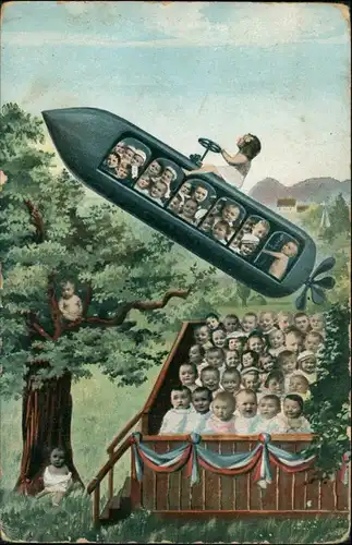 Ansichtskarte  Scherzkarte - Kinder werden mit Rakete ausgeliefert 1908