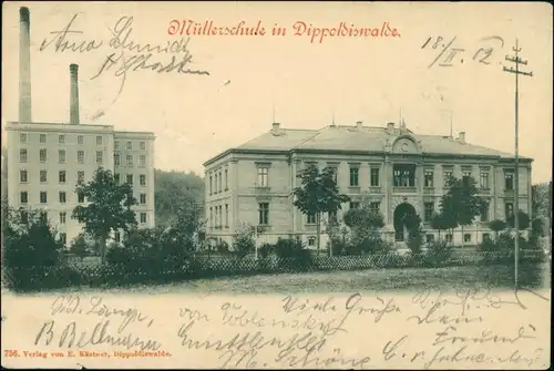 Ansichtskarte Dippoldiswalde Fabrik und Müllerschule 1912