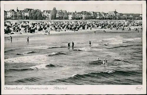 Postcard Swinemünde Świnoujście Strand - Promenade 1934