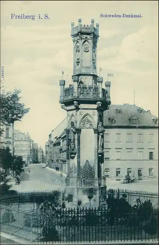 Ansichtskarte Freiberg (Sachsen) Schwedendenkmal - Straßenblick 1912