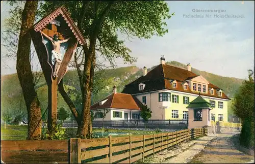 Ansichtskarte Oberammergau Fachschule für Holzschnitzerei 1910