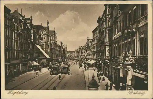 Ansichtskarte Magdeburg Breiter Weg / Breiteweg - Straßenbahn 1925