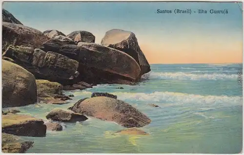 Santos Uferbereich blick auf Meer und Felsen 1918 