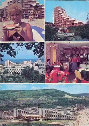 Albena Албена Hotel mit Bar , Frau und Luftbild 1972