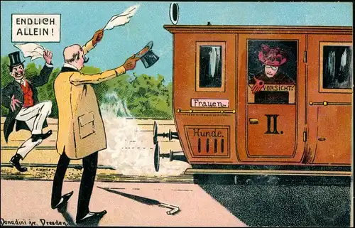 Ansichtskarte  Künstlerkarte Scherzkarte Donadoni Dresden Endlich allein 1911